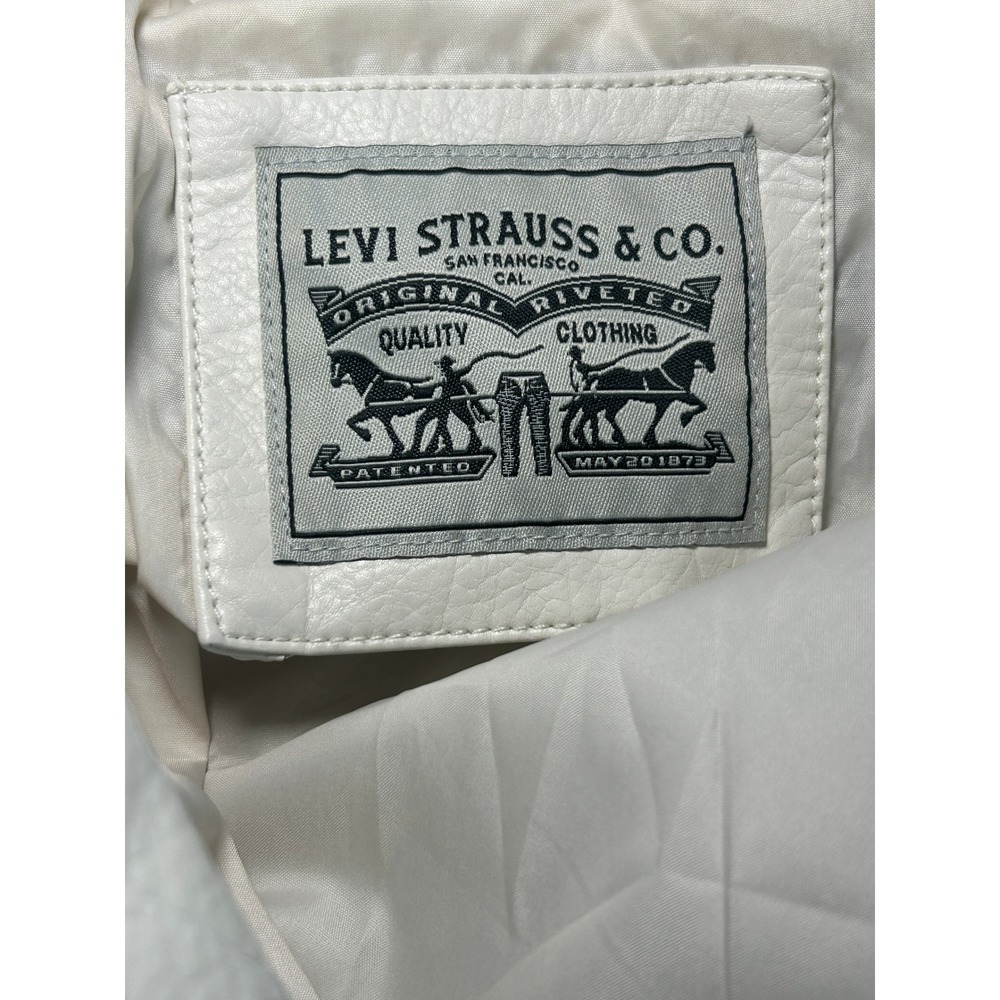 Levi's Moto Jacket Floral Embroidered Cream Faux Leather Studded Biker XL White - Picture 4 of 7